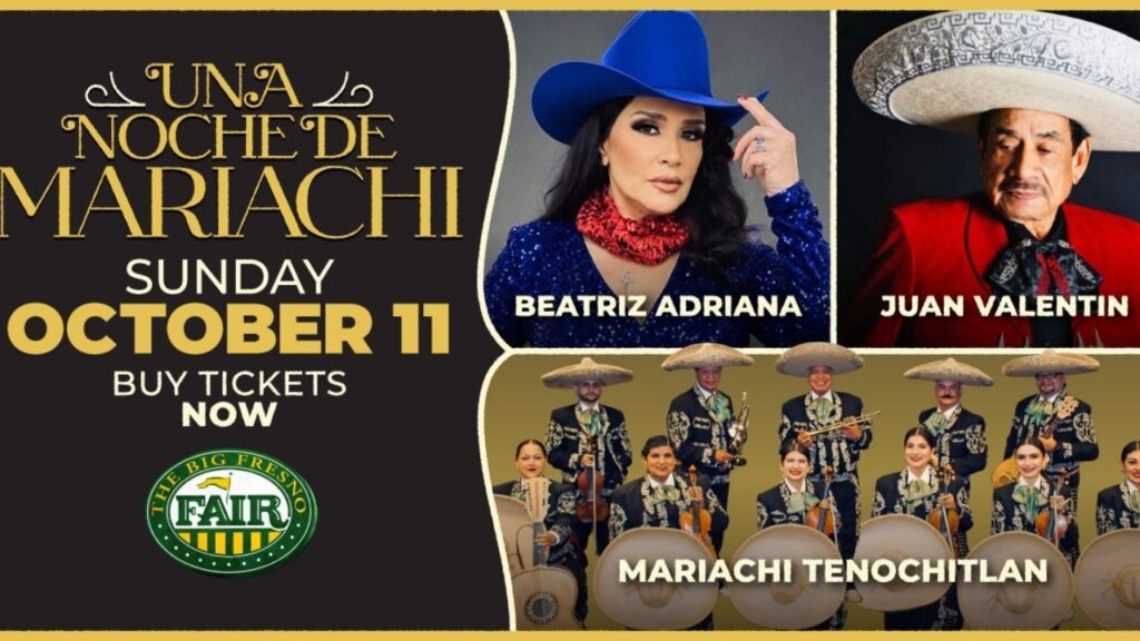 The Big Fresno Fair completed its 2026 concert lineup with an Oct. 11 mariachi show featuring Beatriz Adriana, Juan Valentín and Mariachi Tenochtitlan. (Handout/Big Fresno Fair)
