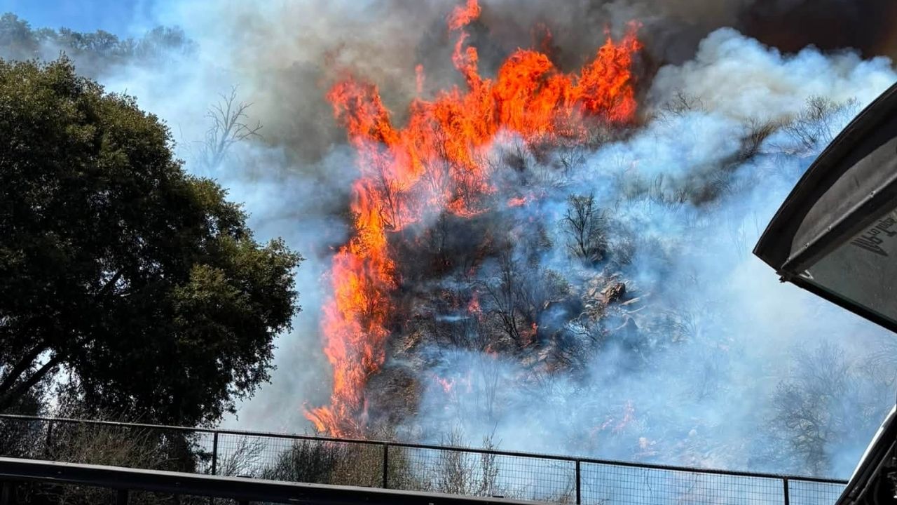 The Colorado Fire burning near Highway 140 in Mariposa County reached 171 acres Tuesday afternoon with no containment, prompting evacuation orders and threatening 45 structures. (Mariposa County SO)