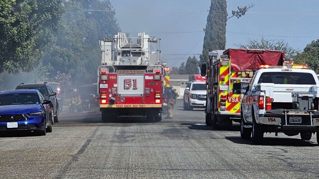 Two people were transported for medical evaluation Friday after a garage fire at a Visalia home, fire officials said. (Visalia FD)