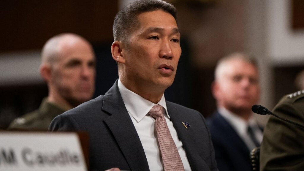 U.S. Acting Secretary of the Navy Hung Cao speaks during a U.S. Senate Armed Services Committee hearing regarding the Defense Authorization Request for Fiscal Year 2027 and the Future Years Defense Program, on Capitol Hill in Washington, D.C., U.S., May 19, 2026. (Reuters File)