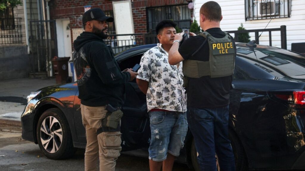 U.S. Immigration and Customs Enforcement (ICE) agents take a photograph of a man as part of a Targeted Enforcement Operation in the Corona neighborhood of the Queens borough of New York City, U.S., September 4, 2026. REUTERS/Shannon Stapleton