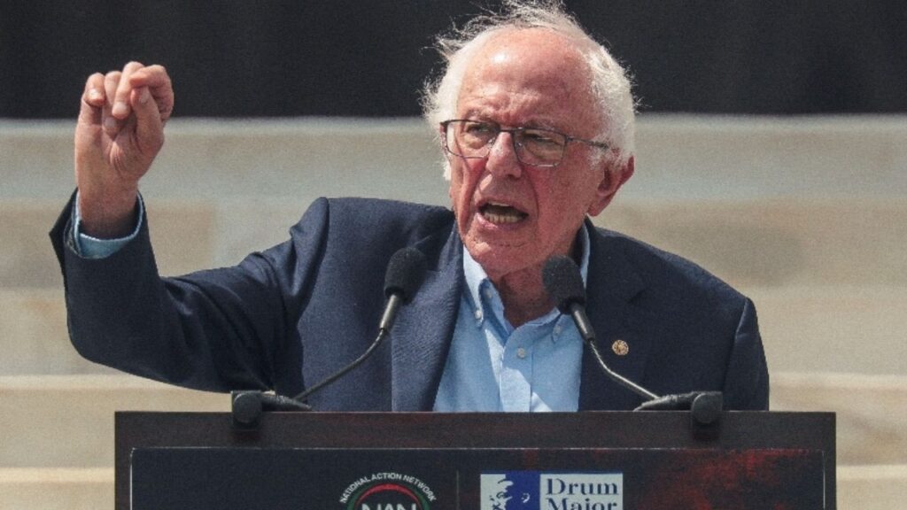 U.S. Senator Bernie Sanders (I–VT) speaks during the "March on Washington 2026: Defend the Vote" rally and march for voting rights in Washington, D.C., U.S., August 28, 2026. REUTERS/Evelyn Hockstein