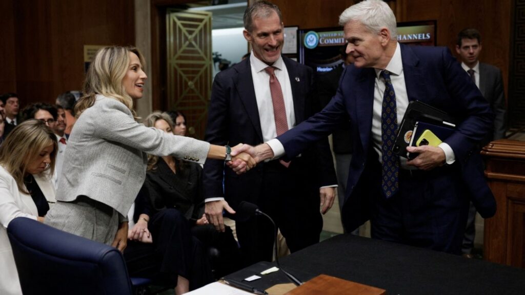 U.S. Surgeon General nominee Dr. Nicole Saphier shakes hands with the Chairman of the Senate Health Education, Labor and Pensions Committee U.S. Senator Bill Cassidy (R-LA) on Capitol Hill in Washington, D.C., U.S., September 16, 2026. REUTERS/Evan Vucci