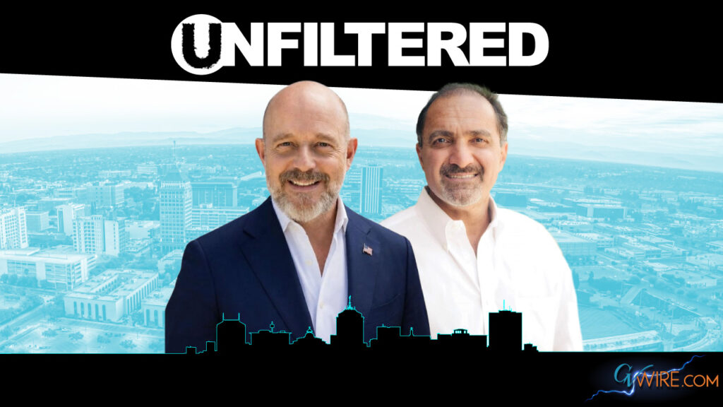 California gubernatorial candidate Steve Hilton speaks with GV Wire Publisher Darius Assemi during an interview on “The Unfiltered Show.”(GV Wire Composite/Paul Marshall)