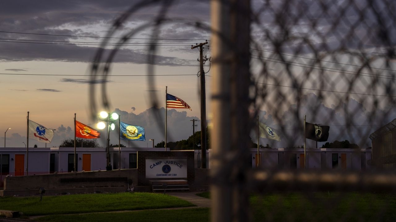 United States military branch flags outside the Camp Justice complex at Guantánamo Bay, Cuba, on Nov. 5, 2023. Military prosecutors have decided not to appeal to try to reinstate a key confession by Khalid Sheikh Mohammed, the accused mastermind of the Sept. 11 attacks. It was an apparent end to a yearslong effort by the government to defend statements obtained from him under brutal conditions in overseas CIA prisons, and a bid to keep the trial for him and three others on track for the summer of 2028 at Guantánamo Bay. (Marisa Schwartz Taylor/The New York Times)