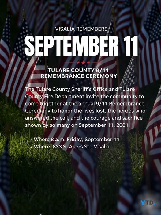 Image of a graphic about Visalia Remembers 9/11 ceremony Friday, Sept. 11, 2026