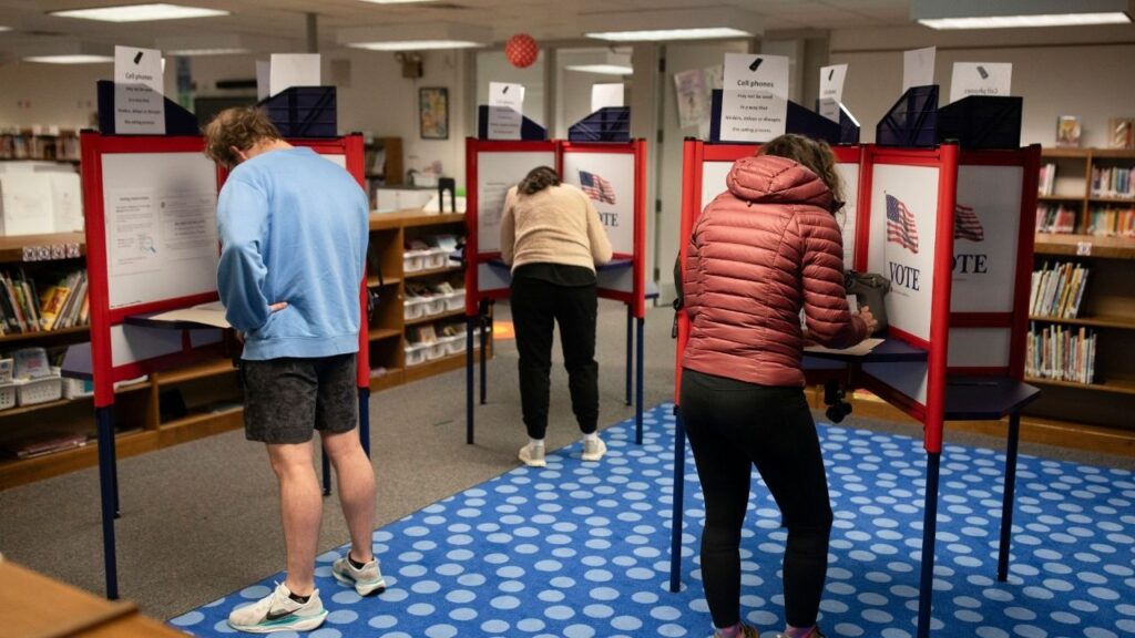 Voters at a polling place in Charlottesville, Va., Nov. 2, 2025. The FBI director, Kash Patel, suggested on Tuesday, Sept. 15, that he was open to sending federal agents to polling places, raising alarms from Democrats that the Trump administration would act aggressively to assert greater control over the coming elections. (Kirsten Luce/The New York Times)