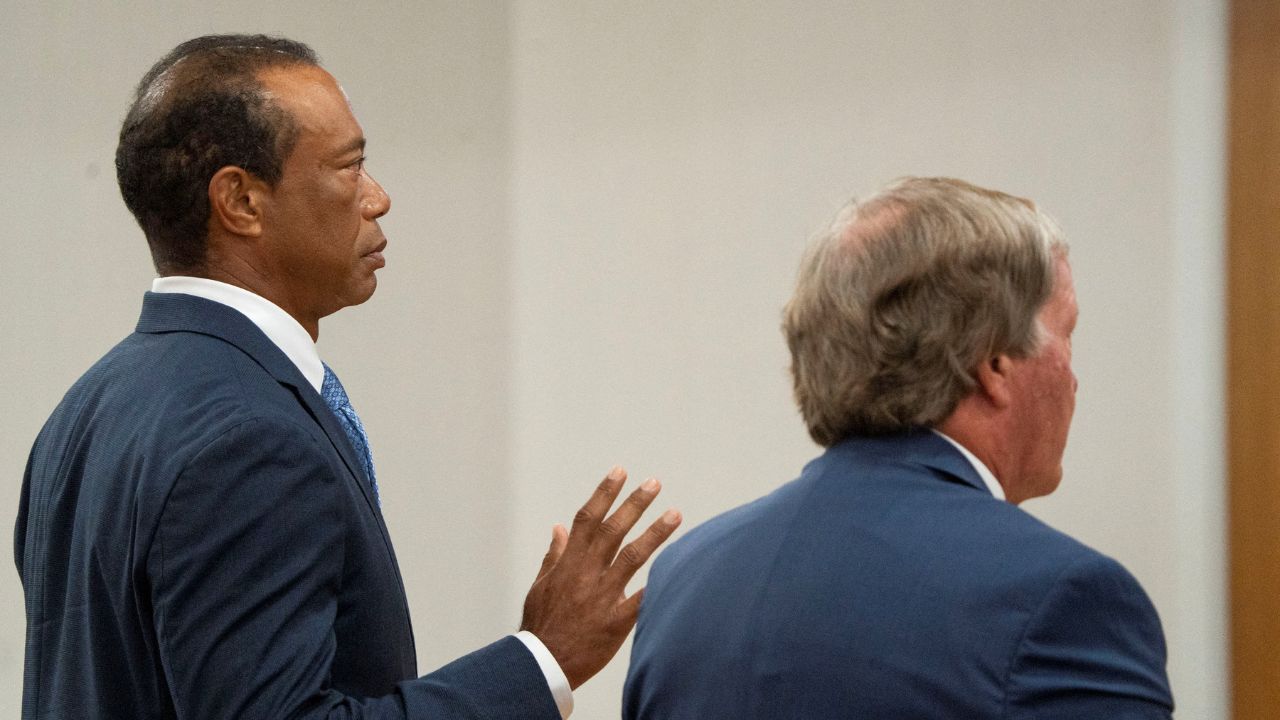 Tiger Woods appears in County Judge Darren Steele's courtroom for a plea hearing from an arrest in March, at the Martin County Courthouse in Stuart, Florida, U.S., September 2, 2026. (Crystal Vander Weit/Pool via REUTERS)