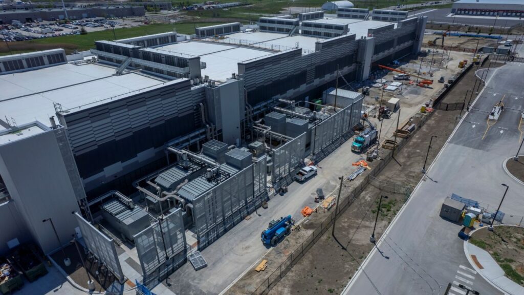 Aerial view of a massive data center