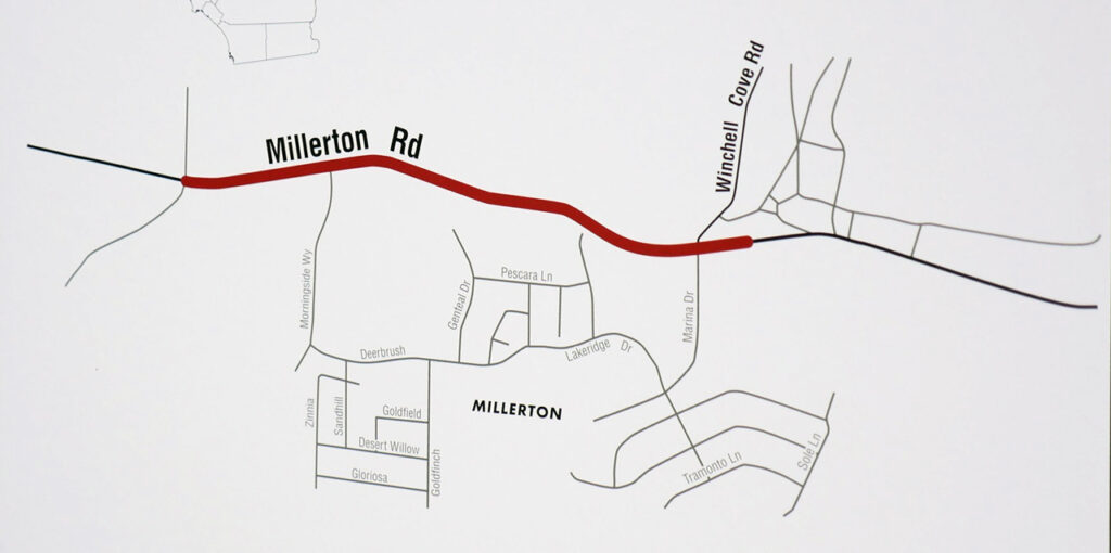 Map of a 1-mile stretch of Millerton Road in Fresno County that will receive safety improvements and stiffer CHP enforcement