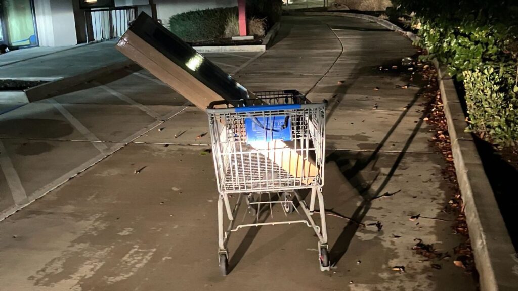 A 32-year-old man with six outstanding warrants was arrested after police say he stole a television from a Visalia Walmart, threatened loss prevention with a knife, and ran across Highway 198. (Visalia PD)