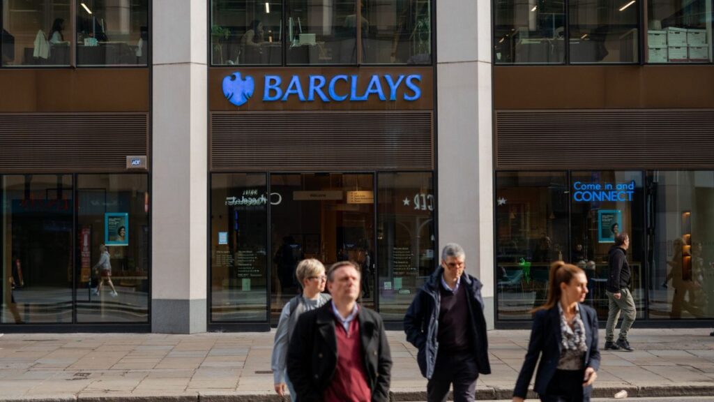 A Barclays branch, in London on Oct. 17, 2022. Barclays said on Oct. 22, 2026 that it would cut about 5,000 jobs as the British bank and its competitors rely more heavily on artificial intelligence to increase efficiency and lower costs. (Sam Bush/The New York Times)