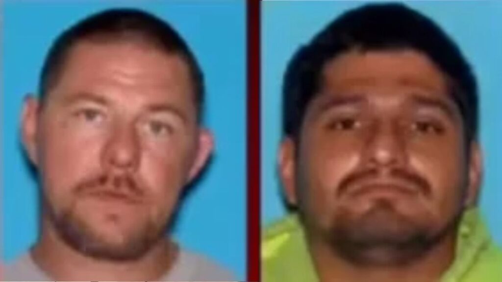 A Fresno traffic stop led to the arrests of Robert Eldridge (left), 49, and Alfonso Ramos, 41, after police found three firearms, an attachable silencer, and a scope inside the vehicle. (Fresno PD)
