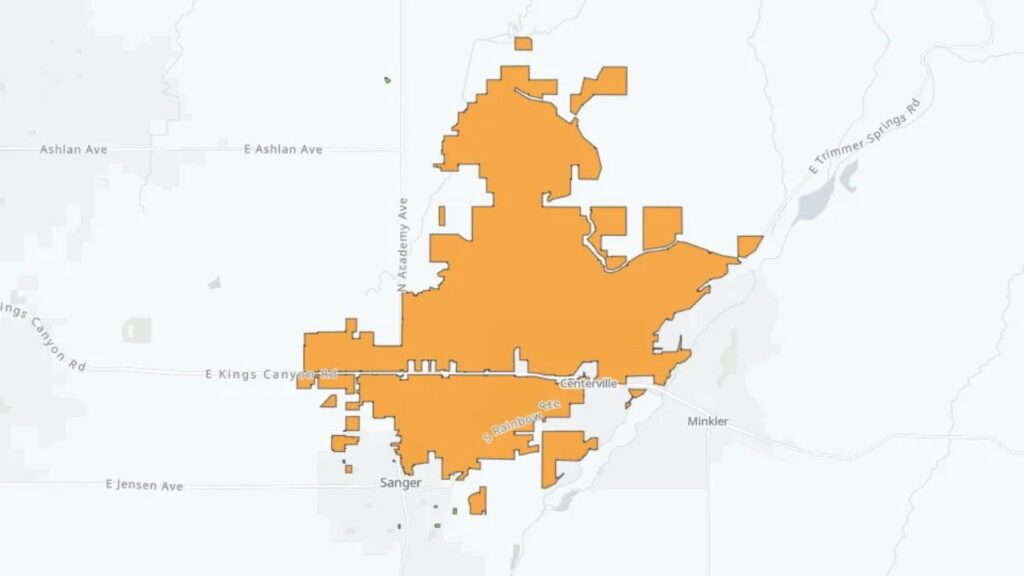 A PG&E power outage affecting areas near Sanger and Centerville remains unresolved after the utility's estimated restoration time passed Thursday morning. (PG&E)