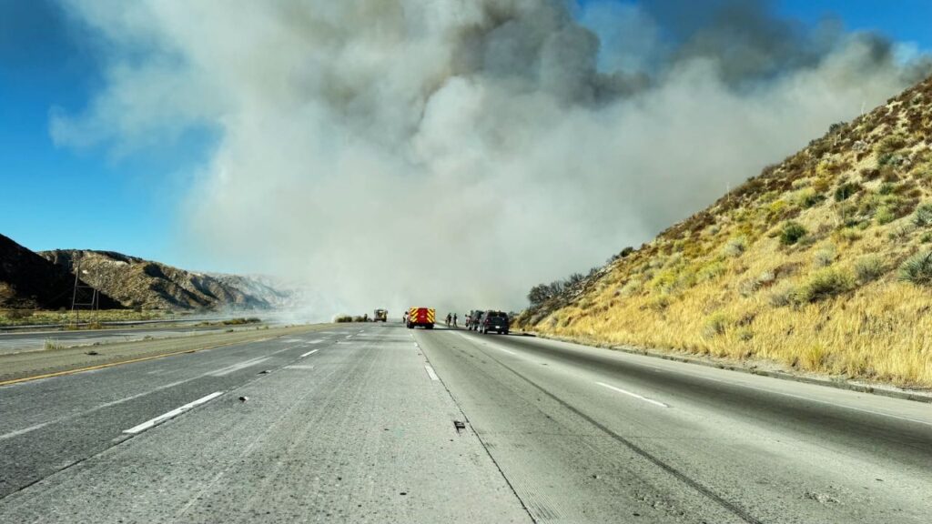 A fire burning near the Grapevine prompted traffic diversions on Interstate 5 in both directions Thursday afternoon, according to the California Highway Patrol. (CHP)