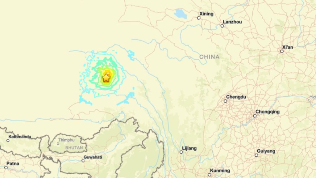 A magnitude 7.0 earthquake struck northern Tibet on Thursday, prompting warnings of potentially significant economic damage and casualties. (USGS)