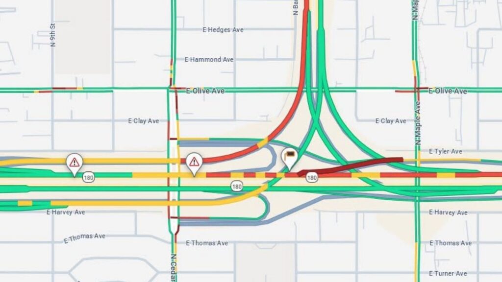 A pedestrian collision Monday morning closed the Cedar Avenue onramp to westbound Highway 180 in Fresno. (Caltrans)