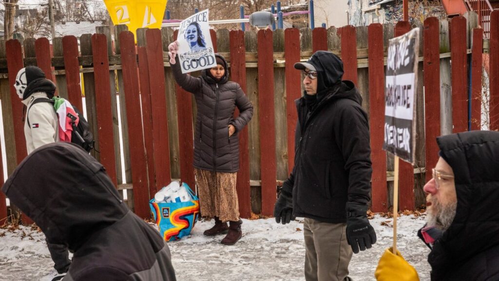 A protest after the killing of Renee Good in Minneapolis, Jan. 10, 2026. Relatives of Good, who was fatally shot by an ICE agent during the Trump administration’s immigration crackdown, filed two federal lawsuits on Thursday, Oct. 1, including one against the officer who shot her and several top officials in the Trump administration. (David Guttenfelder/The New York Times)