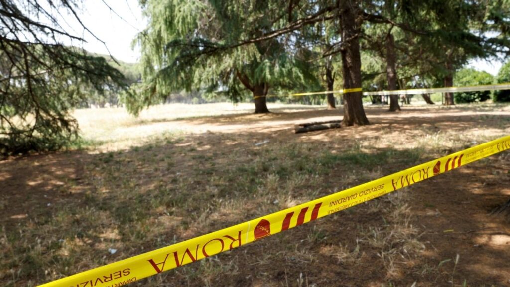 A security cordon separates the crime scene from public access inside Villa Pamphili park where an American woman and her newborn child were found dead on June 7, in Rome, Italy June 13, 2025. (Reuters File)