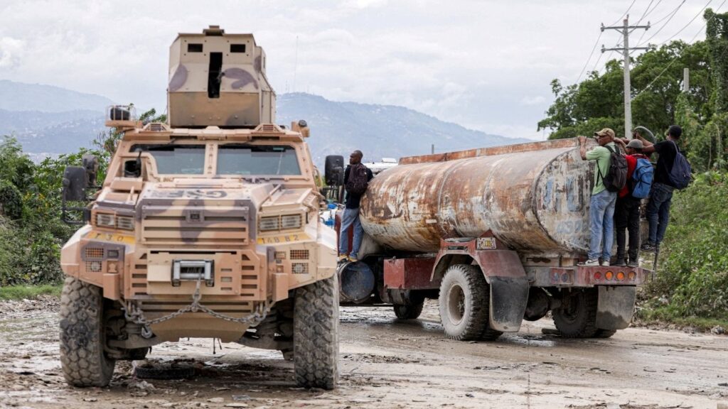 An armored personnel carrier of Haiti's UN-backed Gang Suppression Force (GSF) patrols an area after El Salvador announced a rescue mission for four air force members in the GSF that went missing after a gang ambush, in Port-au-Prince, Haiti, October 23, 2026. (Reuters File)