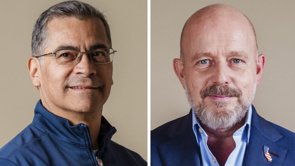 Side by side images of Xavier Becerra and Steve Hilton