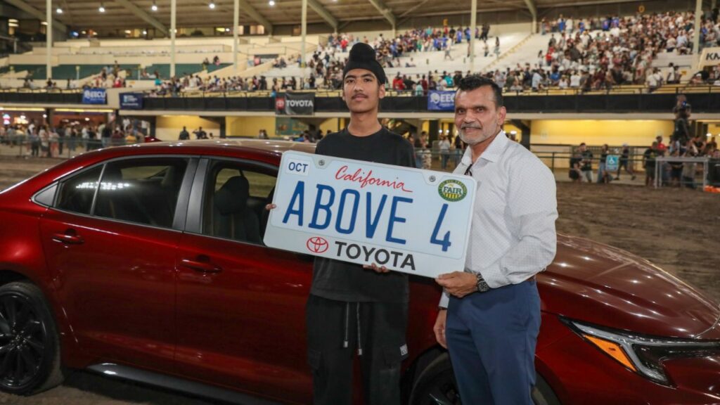 Clovis South student Gurshaan Singh (left) celebrated his 16th birthday Wednesday by winning a brand-new Toyota Corolla during the Big Fresno Fair’s annual academic achievement program. (Big Fresno Fair)