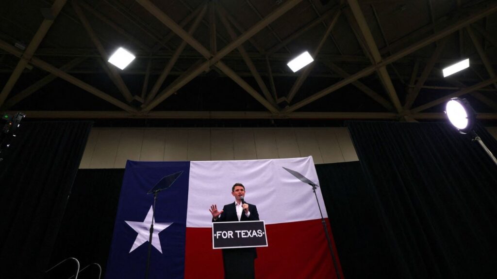 Democratic candidate for U.S. Senate from Texas James Talarico speaks at a campaign rally ahead of the November 3rd U.S. midterm elections in Dallas, Texas, U.S., October 29, 2026. REUTERS/Mike Segar