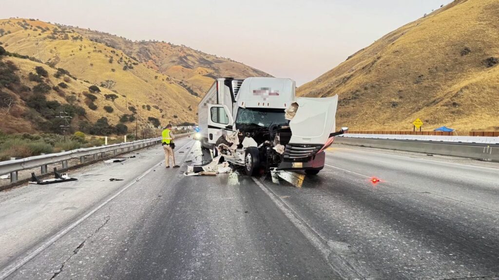 Drivers traveling southbound on Interstate 5 through the Grapevine should expect delays Wednesday morning as a semitruck crash and wet road conditions affect traffic. (CHP)