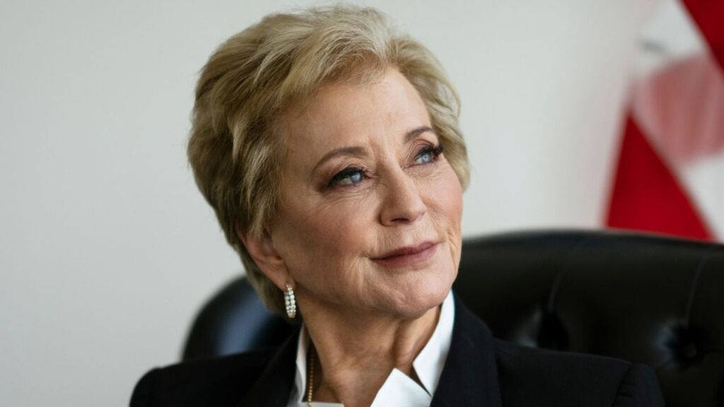 Education Secretary Linda McMahon in her old office in the Department of Education in Washington, May 16, 2025. McMahon plans to spend $43,000 on new furniture for her government office, a work space makeover that comes as McMahon, a former pro-wrestling executive, lobbies Congress to shut down her department. (Erin Schaff/The New York Times)