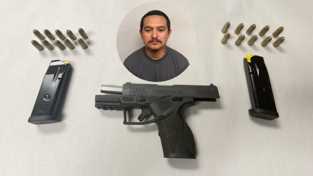 Elijah Moraido, of Coalinga, who is a convicted felon was arrested after discovering social media videos showing him with a firearm near children, authorities said Wednesday, Oct. 13, 2026. (Coalinga PD)