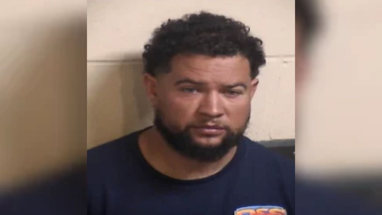 Eric Giddens, 34, of Fresno, was arrested Saturday, Oct. 17, 2026, after allegedly strangling his girlfriend twice, stealing her belongings and vehicle, and crashing into another car in Fresno, police said. (Fresno PD)