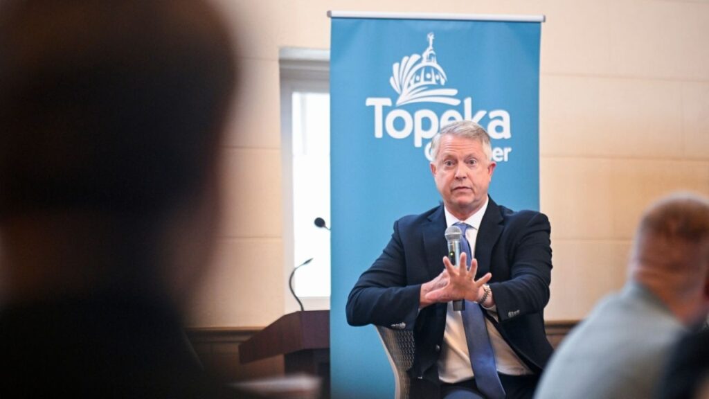 FILE — Sen. Roger Marshall (R-Kansas) speaks at a campaign event in Topeka, Kansas, Oct. 16, 2026. Soaring fuel costs and economic struggles have made some Republican senators like Marshall vulnerable on their home turf. (Clayton Steward/The New York Times)