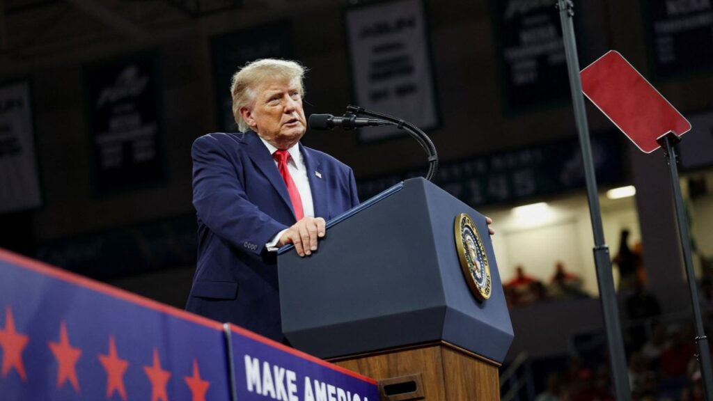 US President Donald Trump speaks during a rally at Florida Gulf Coast University's Alico Arena ahead of the midterm elections, in Fort Myers, Florida, US, October 23, 2026. Reuters/Umit Bektas