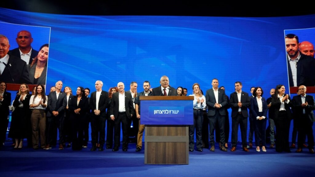 Former military chief Gadi Eisenkot, leader of the Yashar party, speaks following national election exit polls at his party headquarters in Tel Aviv, Israel October 28, 2026. REUTERS/Shir Torem