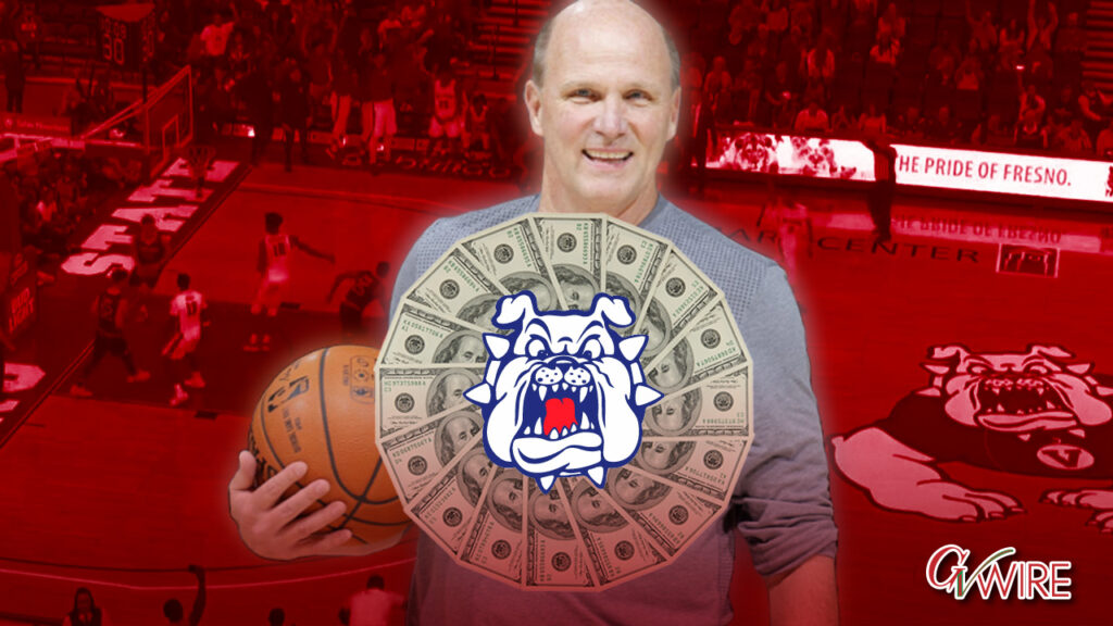 Composite Image of Fresno State basketball coach Vance Walberg and a Bulldogs logo