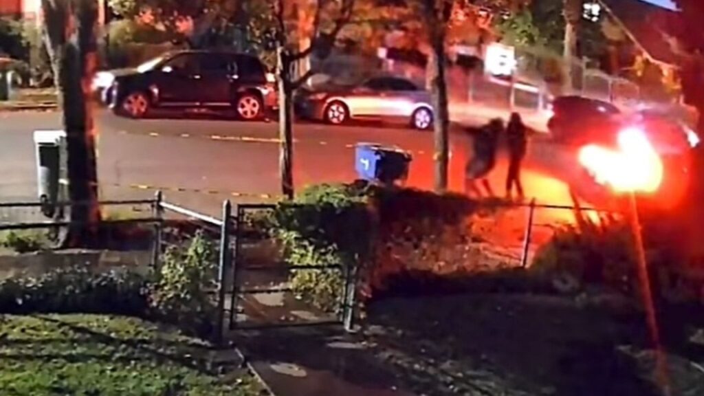 Fresno police are asking for the public’s help identifying suspects after an exchange of gunfire outside a studio being used to film a rap video early Sunday, Oct. 26, 2026. (Video Screengrab)
