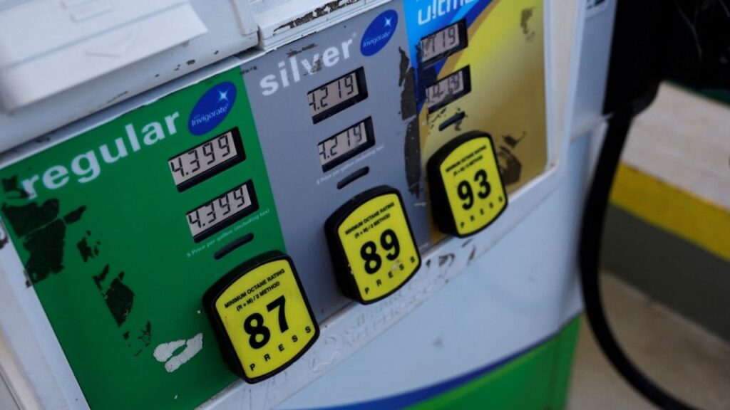 Fuel prices are displayed on a pump at service station in Painesville, Ohio, US., October 26, 2026. REUTERS/Shannon Stapleton