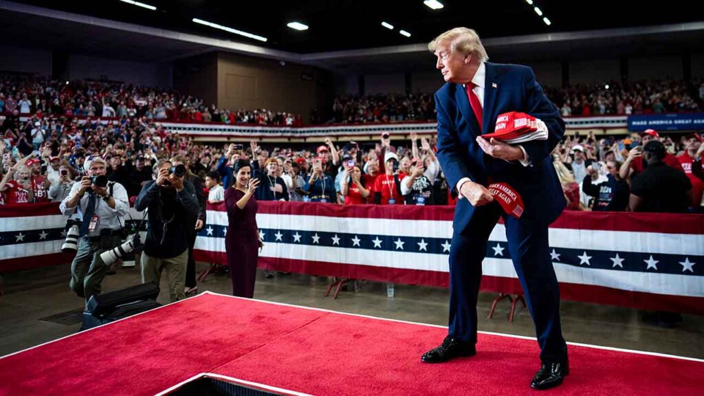 President Donald Trump takes the stage at a midterm campaign rally at the Lubbock Memorial Civic Center in Lubbock, Texas, on Tuesday, Oct. 27, 2026. A backlash over high prices helped Republicans capture a majority in 2024. Now, inflation may be the source of the party’s own undoing. (Doug Mills/The New York Times)