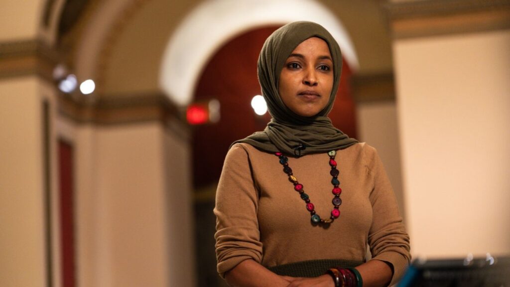 Rep. Ilhan Omar (D-Minn.) at the Capitol in Washington on Jan. 7, 2026. The federal investigation of Omar is focused in part on whether she entered into a sham marriage in 2009 to help a man suspected of being her brother obtain a green card, according to current and former officials familiar with the matter. (Tierney L. Cross/The New York Times)