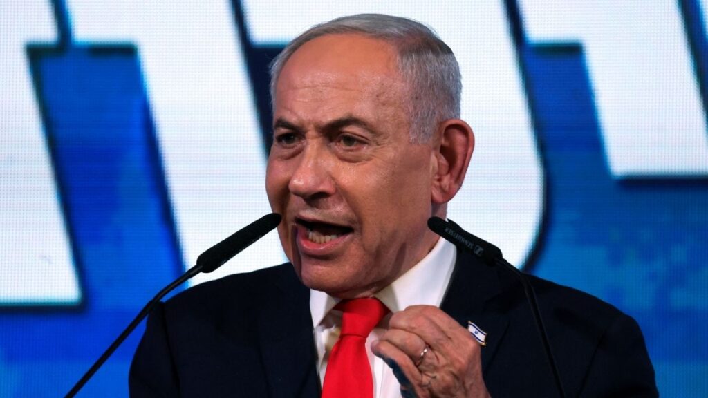Israeli Prime Minister and Likud party leader Benjamin Netanyahu gives a statement following exit polls for Israel's national election, at Likud's election headquarters in Jerusalem, October 28, 2026. REUTERS/Ammar Awad