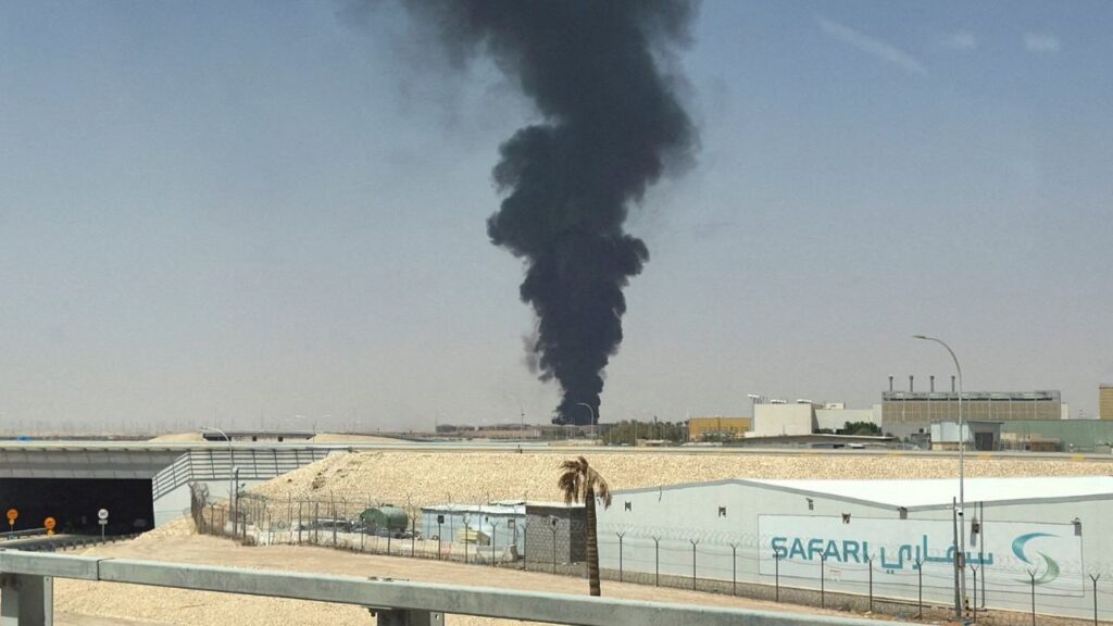 Large plume of black smoke rises from the fuel storage area at King Khalid International Airport, in Riyadh, Saudi Arabia, September 19, 2026. Picture taken with a mobile phone. (Reuters File)