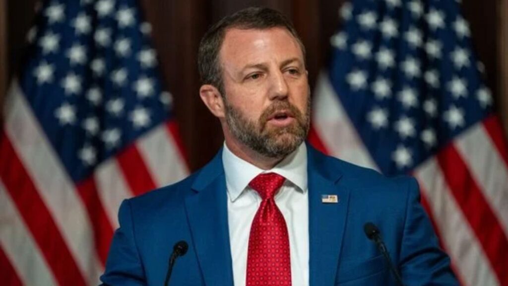 Markwayne Mullin, the homeland security secretary, speaks to reporters at a news conference in Washington, July 17, 2026. There has been a spike in arrests by ICE of people with no criminal record, even as Mullin continues to emphasize that the agency is targeting “the worst of the worst.” (Alex Kent/The New York Times)