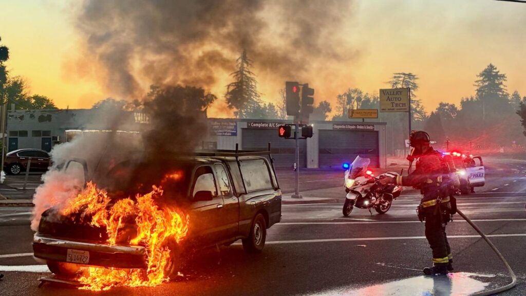 Modesto firefighters responded to a pickup truck fire early Thursday morning near Burney Street and La Loma Avenue. (Merced FD)