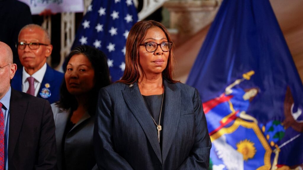 New York Attorney General Letitia James attends a press conference to announce new legal action to protect immigrant families at City Hall in New York, New York, U.S., September 14, 2026. Reuters/Jeenah Moon