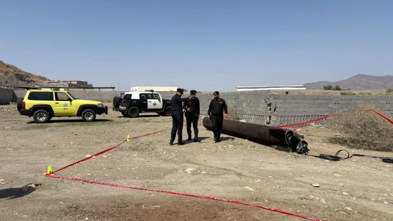 Officials inspect debris from ballistic missile interceptions, in Ar Rashidiyyah, near Mecca, Saudi Arabia, in this image released on October 24, 2026. Saudi Press Agency /Handout via REUTERS