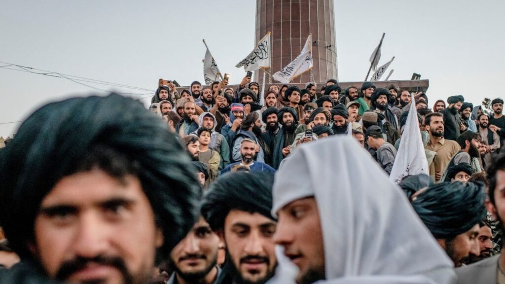 People celebrate the fifth anniversary of the Taliban’s return to power in Kabul, Afghanistan, Aug. 15, 2026. European nations that condemn the Taliban government for its human rights record are seeking its help to deport refugees back to Afghanistan. (Tomas Munita/The New York Times)