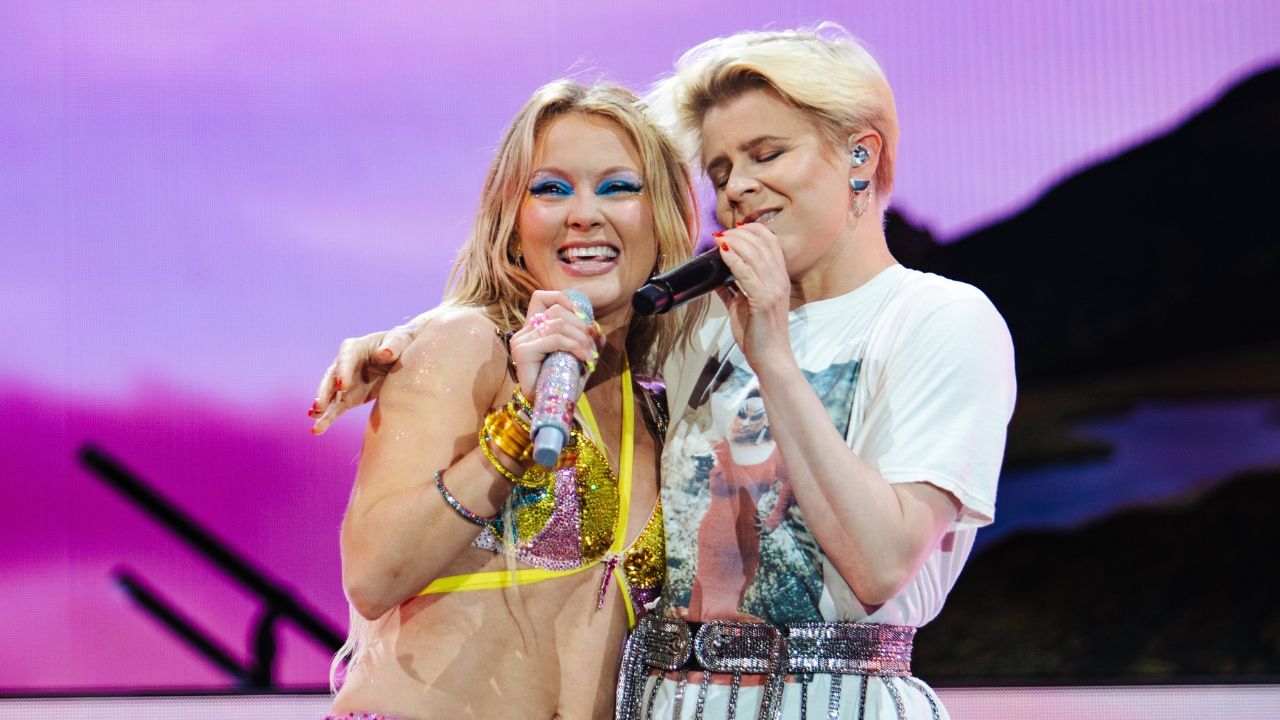 Portola’s second act for me was less about discovering something new and more about rediscovering the music, people, and memories that made this millennial feel at home. Photo: Zara Larsson and Robyn singing at Portola on Sept. 27, 2026. (Sabrina Poei/@sabrinapoei)