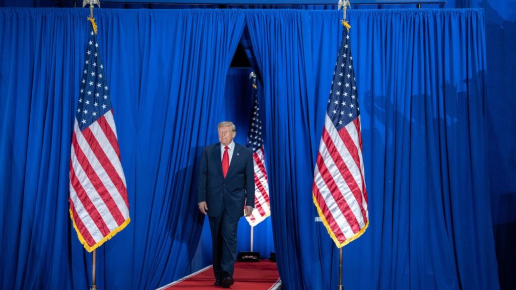 President Donald Trump arrives to deliver remarks for a campaign rally at The Oncenter in Syracuse, N.Y., on Friday, Oct. 9, 2026. Efforts to jump start diplomatic talks to end Russia’s war against Ukraine were stalled on Saturday after President Trump said the United States would buy Russian diesel, the latest case of Washington’s undermining Kyiv by giving Moscow economic breathing room. (Haiyun Jiang/The New York Times)