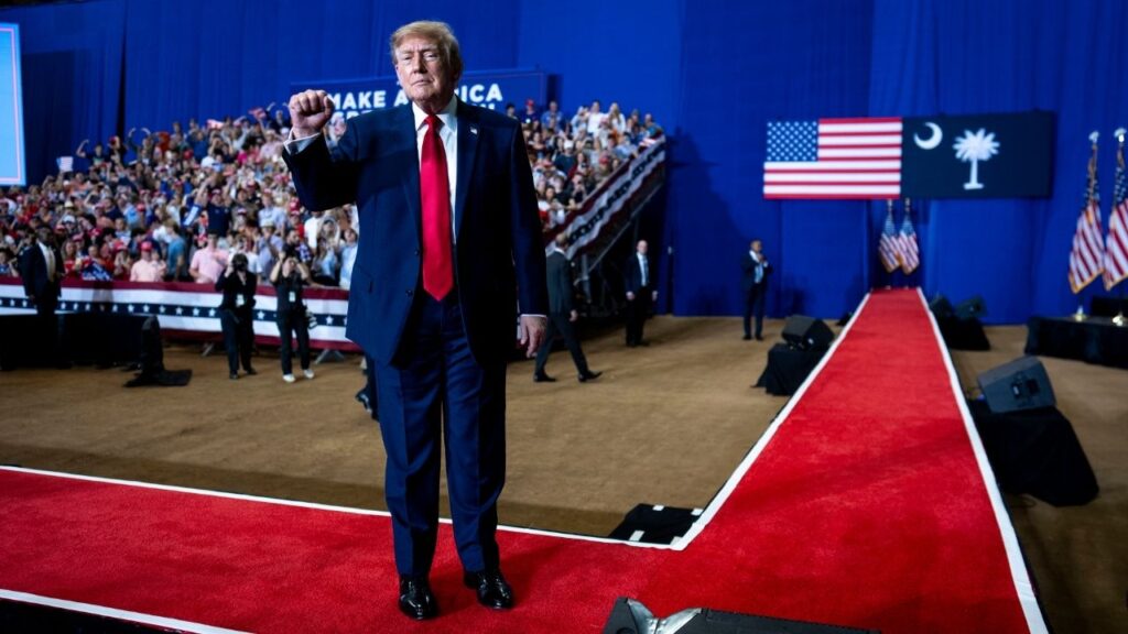 President Donald Trump gestures during a campaign rally in Pendleton, S.C., on Oct. 21, 2026. Trump has been campaigning through deep red corners of the country that he won by overwhelming margins just two years ago, including South Carolina. (Doug Mills/The New York Times)