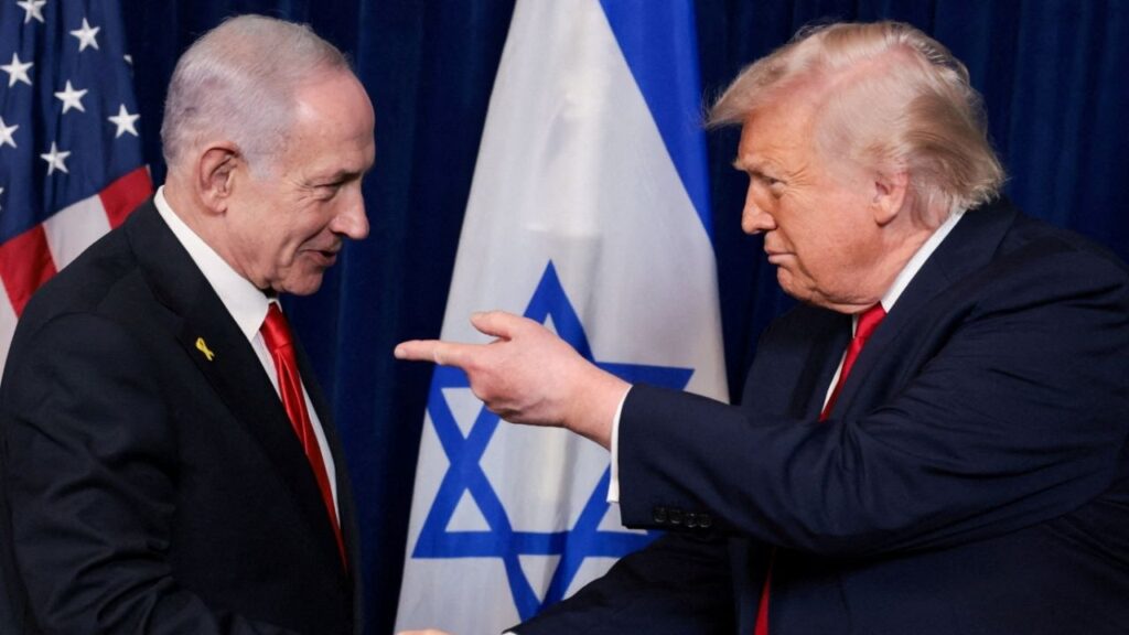 President Donald Trump points his finger towards Israeli Prime Minister Benjamin Netanyahu as they shake hands during a press conference after meeting at Trump’s Mar-a-Lago club in Palm Beach, Florida, U.S., December 29, 2025. (Reuters File)